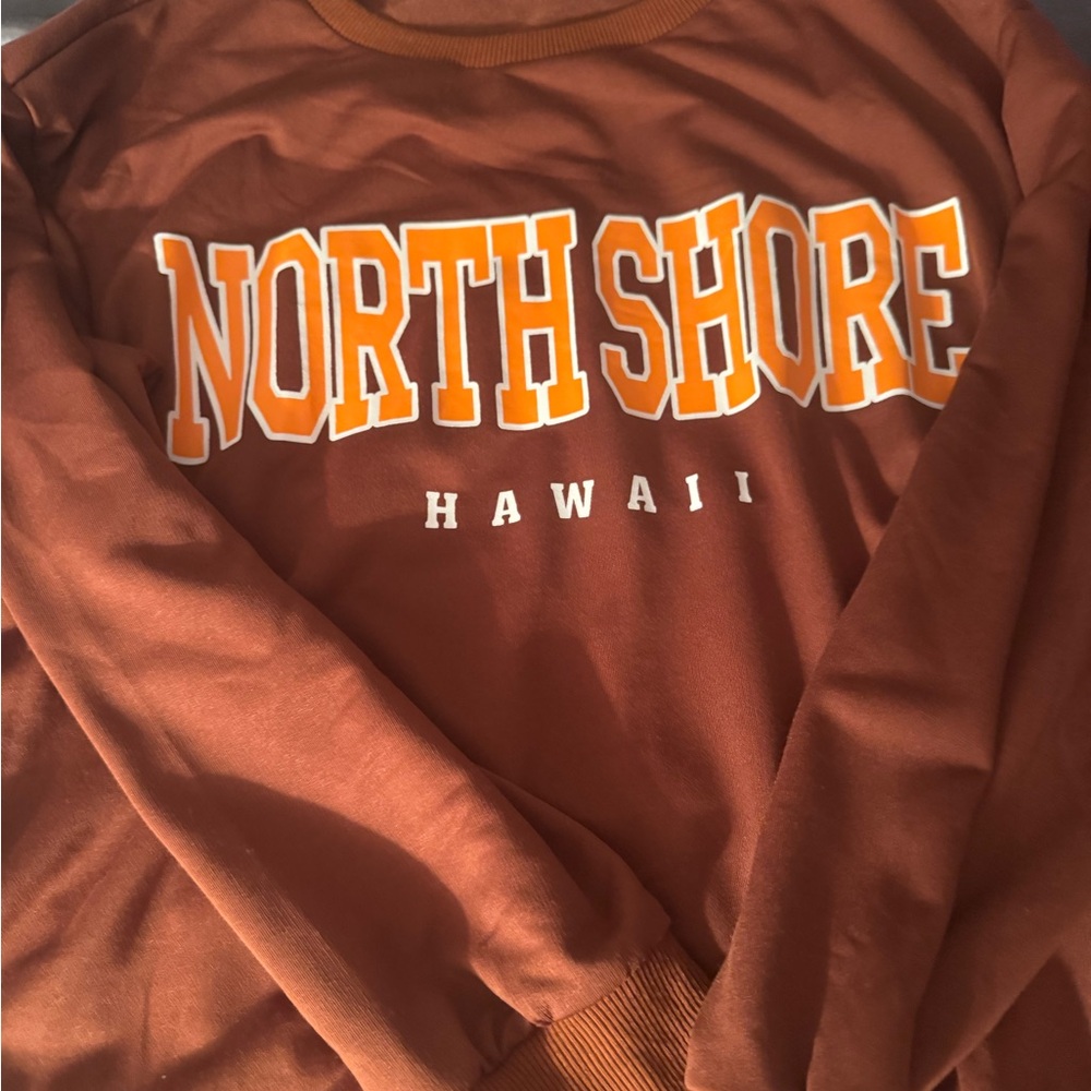 SHEIN Brown Crew Neck Sweater with Collegiate Print